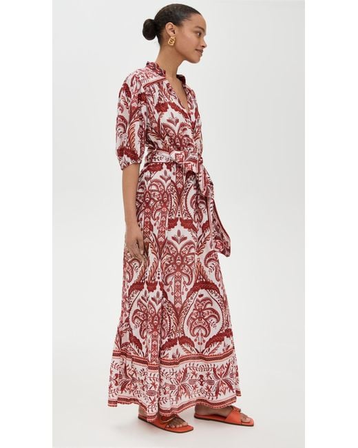 Farm Rio Red Tropical Cameo Off Maxi Dress