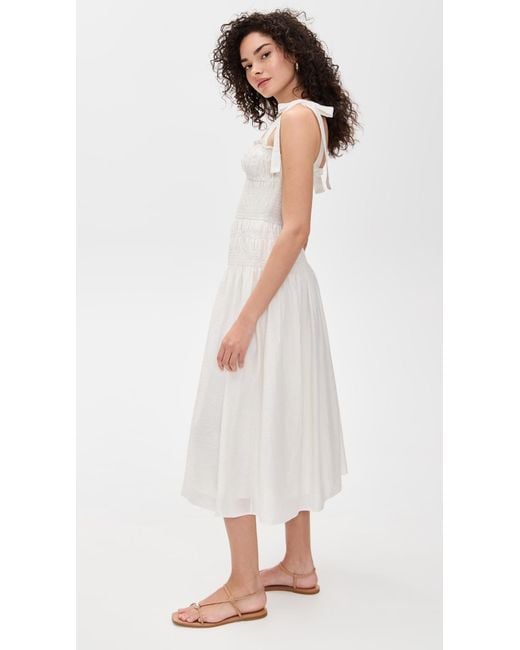 Moon River Adjustable Strap Shirred Midi Dress in White | Lyst