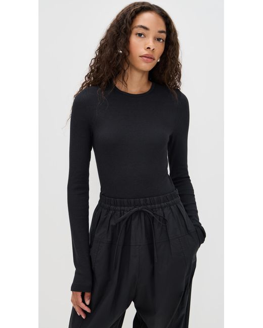 Tibi Black Circular Ribbed Crew Neck Pullover T-Shirt
