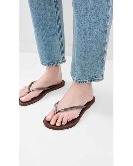Havaianas Black Slim Logo Metallic Flip Flops