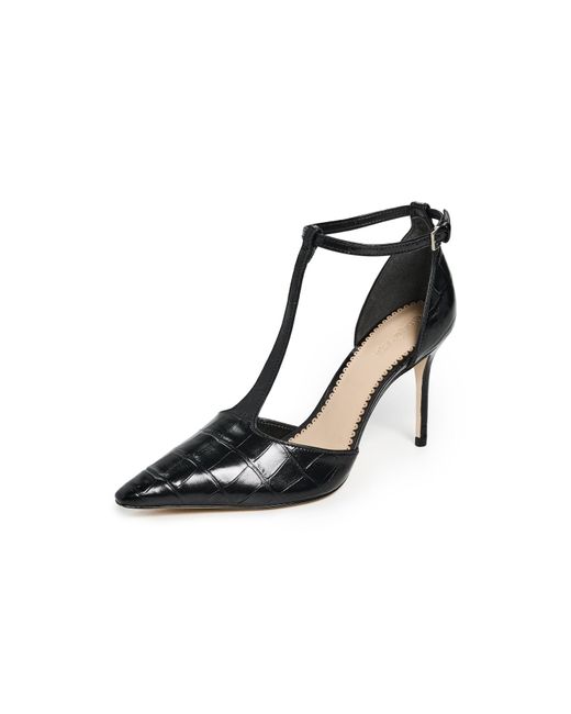 Cinq À Sept Black Clara Croco T Strap Pumps