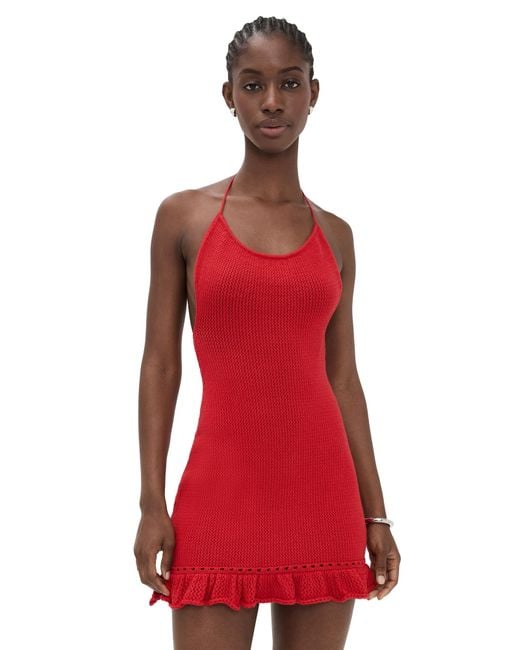 GUIZIO Crochet Halter Mini Dress in Red | Lyst