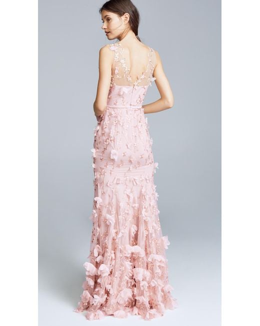 Marchesa Embroidered Gown With 3d Flowers in Pink Lyst