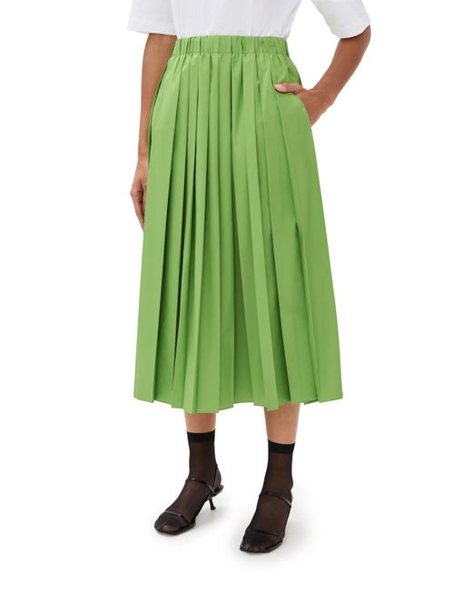 Tibi Green Pleated Pull-On Skirt