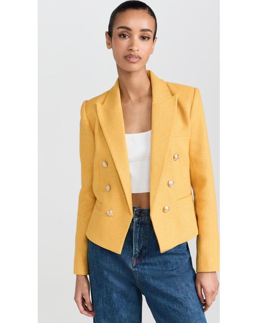L'Agence Blue Brooke Double Breasted Crop Blazer
