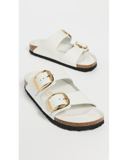 Birkenstock White Arizona Big Buckle High Shine Hammered Sandals