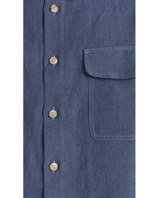 De Bonne Facture Blue Linen Two Pocket Overshirt for men