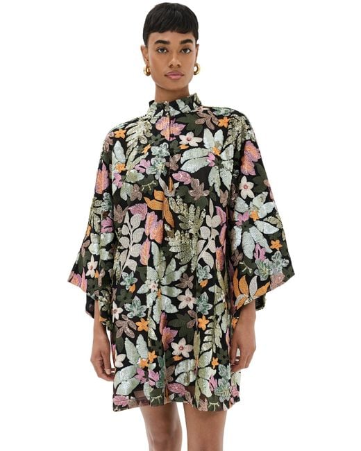 La Vie Style House Safari Floral Mini Caftan Lyst