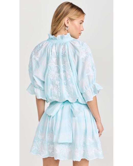 Juliet Dunn Blue Gingham Print Blouson Dress