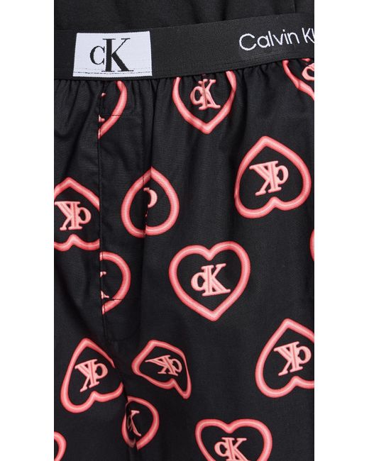 Calvin Klein Black 1996 Woven Cotton Traditional Boxer Neon Heart Repeat+poppy Red