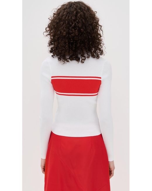 MSGM Red Long Sleeve Collar Pullover Polo With Stripe