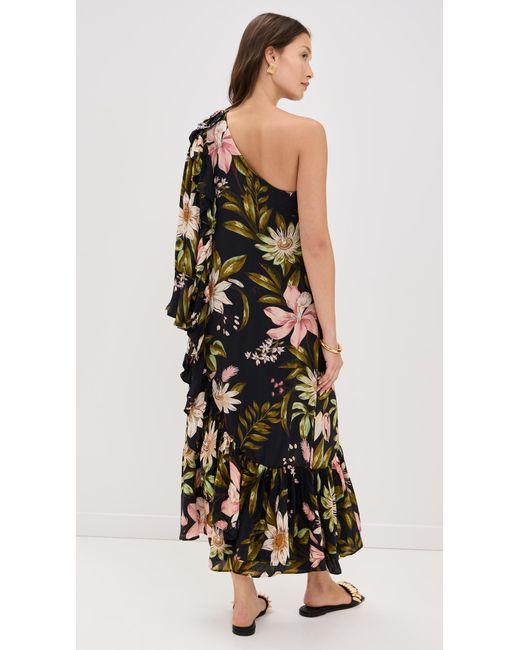 Farm Rio Black One Shoulder Ruffled Maxi Dress