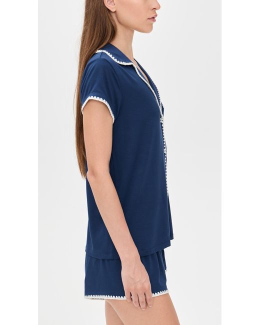Eberjey Blue The Frida Whip Stitch Short Pajama Set