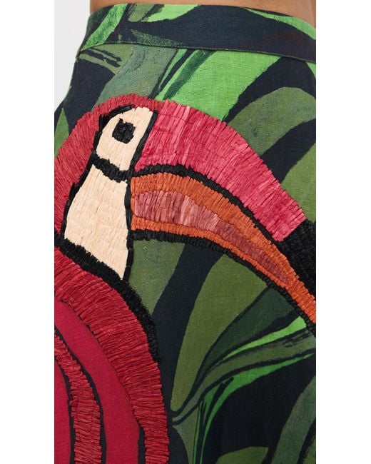 Farm Rio Green Coconut Tree Flow Embroidered Skirt