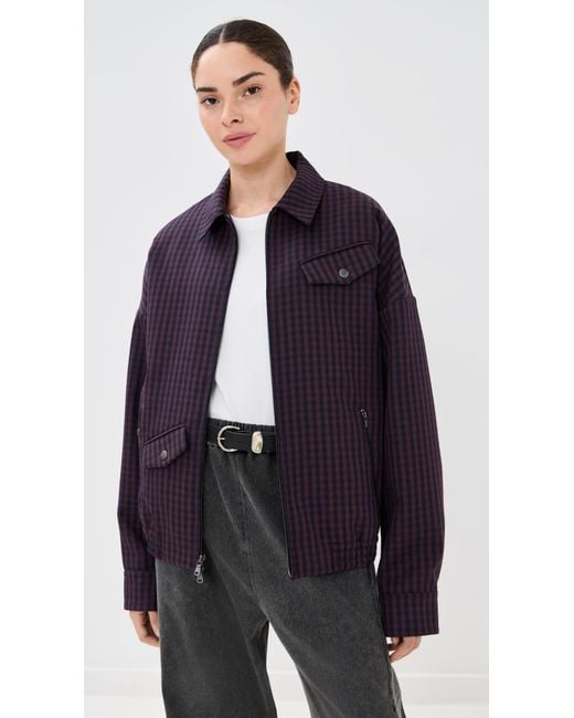 Tibi Blue Jules Wool Gingham Bomber Jacket