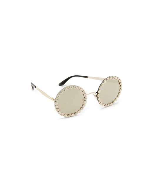Dolce & Gabbana White Daisy Round Sunglasses