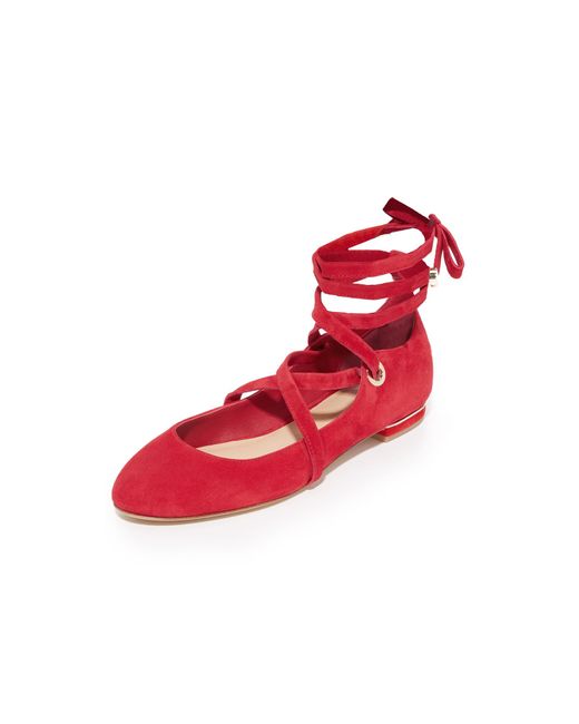 Diane von Furstenberg Red Dakar Lace Up Ballet Flats