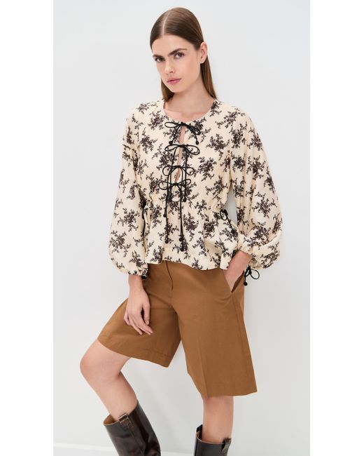 Sea Natural Joan Print Tie Front Top