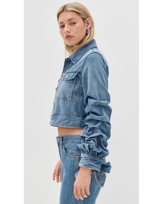 Alice + Olivia Tiff Denim Jacket With Bow Sleeve in Blue | Lyst