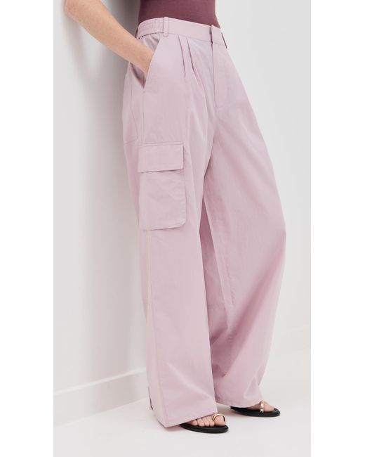 Tibi Pink Vintage Cotton Wide Leg Pull On Cargo Pants