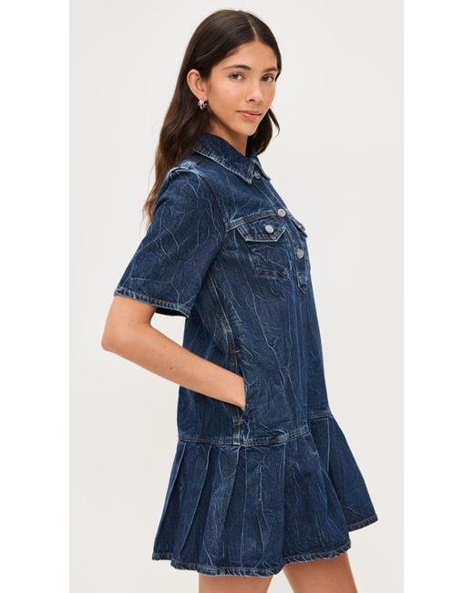 Ganni Blue Crinkled Future Denim Mini Dress