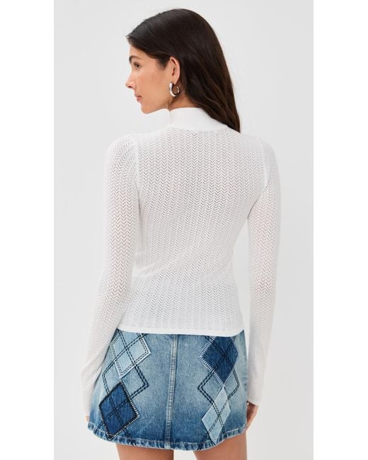 Alice + Olivia White Lanie Pointelle Mock Neck Top