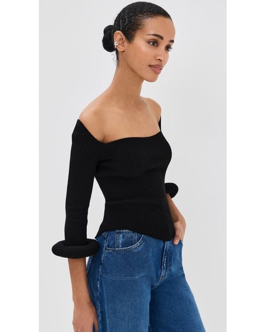 A.W.A.K.E. MODE Black A. W.A. K.E. Mode Knit Top With Square Decollete & Doughnut Sleeves