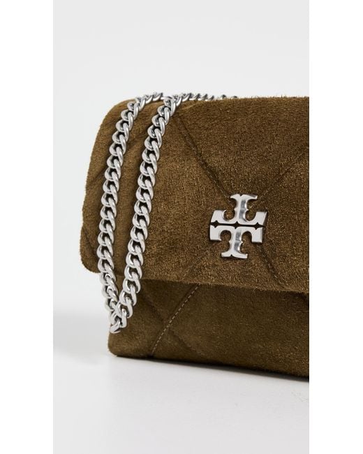 Tory Burch Brown Kira Diamond Quilt Suede Small Convertible Bag