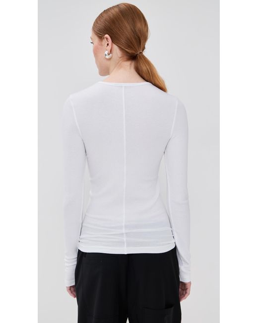 Tibi White Circular Ribbed Crew Neck Pullover T-Shirt