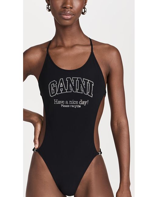 Ganni Black String One Piece Swimsuit