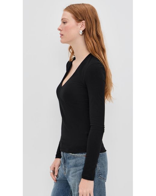 James Perse Black Stretch Rib Double Front Deep V Tee