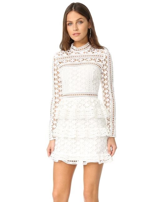 Self-Portrait White High Neck Star Lace Dress