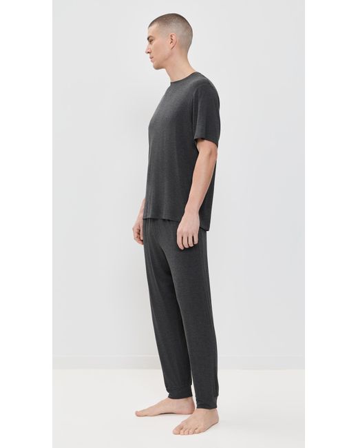 Eberjey Black Henry Modal Short Sleeve & Pant Pj Set for men