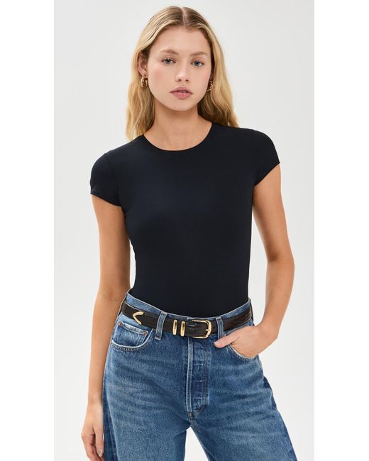 Commando Black Butter Luxe Cap Sleeve Thong Bodysuit