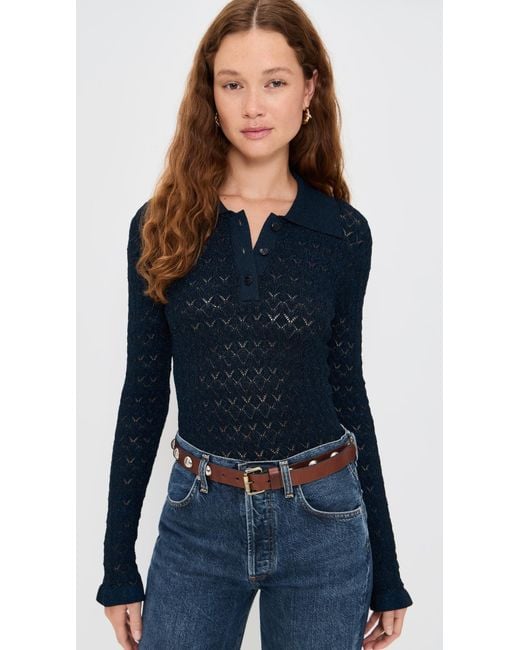 Sea Blue Ruby Knit Long Sleeve Polo