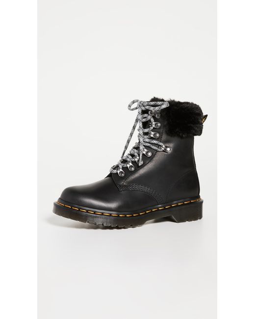 Dr. Martens 1460 Serena Collar Faux Fur Lined Combat Boots in Black - Lyst