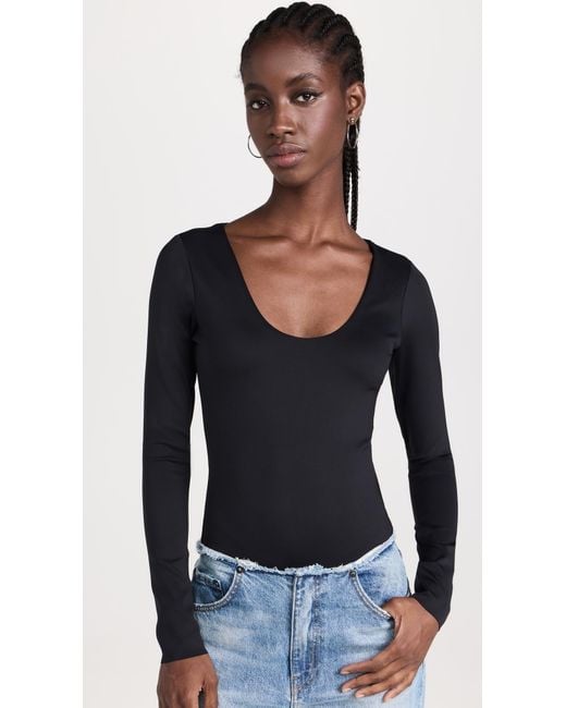 GOOD AMERICAN Black Scuba Scoop Thong Bodysuit