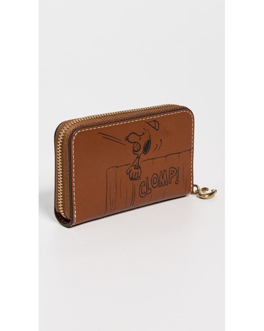 COACH Brown X Peanuts Small Zip Around Card Case