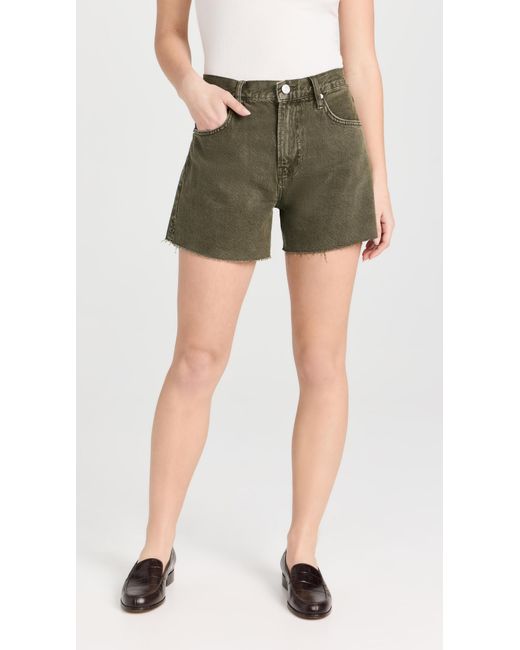 FRAME Green Le Super High Short Raw Fray Jeans