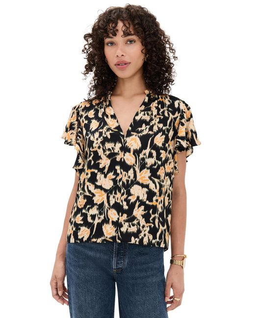 Ulla Johnson Black Lilo Flutter Sleeve Blouse