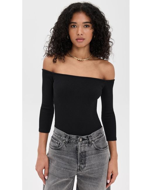 L'Agence Black Evelyn 3/4 Off Shoulder Thong Bodysuit