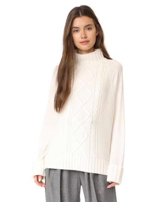 Theory White Easy Mock Neck Cable Po Sweater