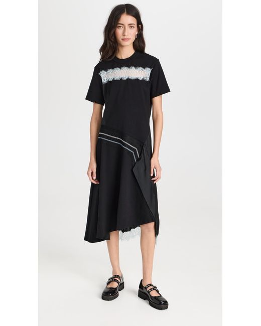 3.1 Phillip Lim Black Deconstructed T-shirt Dress With Satin And Lace