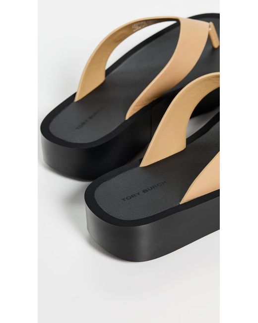 Tory Burch Black Leather Platform Flip Flops