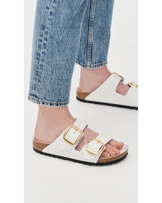 Birkenstock White Arizona Big Buckle High Shine Hammered Sandals