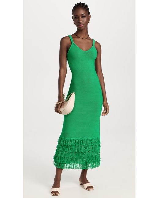 AMUR Green Decker Fringe Midi Dress