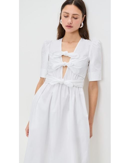 Ganni Washed Stretch Cotton Tie Strap Midi Dress in White