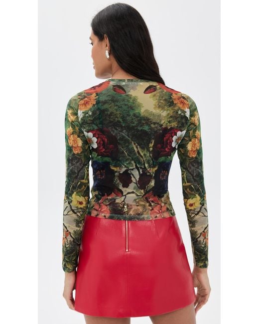 Alice + Olivia Red Delaina Printed Mesh Crop Top