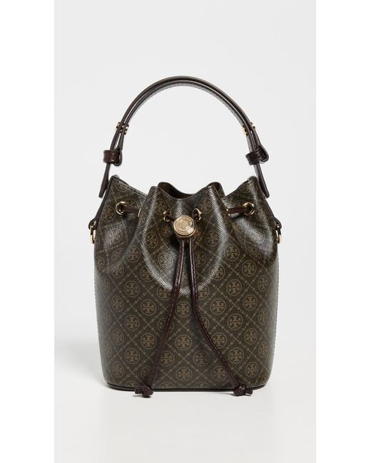 Tory Burch Black T Monogram Coated Canvas Mini Bucket Bag