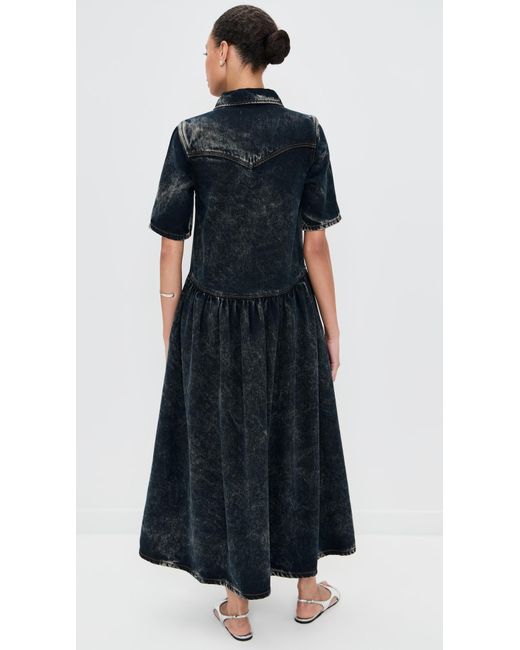 Ganni Black Light Denim Long Dress